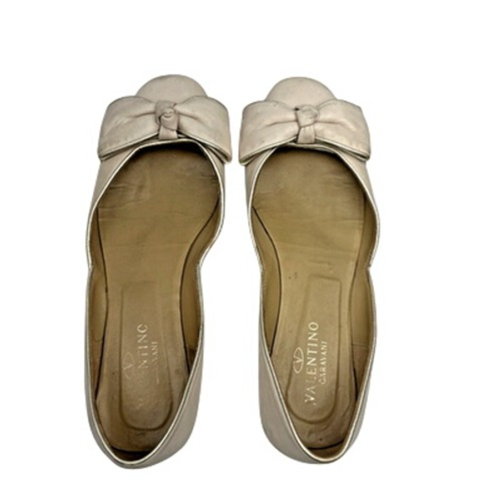 Valentino Garavani Bow Ballet Flats Size 38.5/7.5 Blush Pink Nude Nubuck Leather